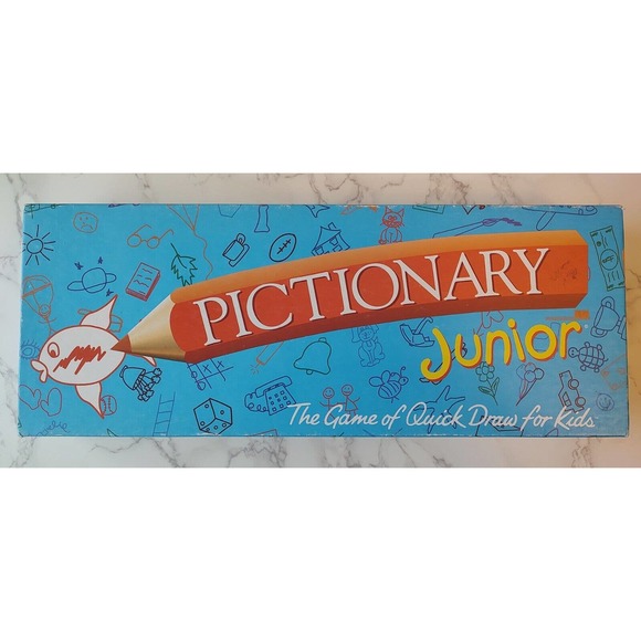 VINTAGE Pictionary Junior COMPLETE 1999 Classic Drawing Board Game Children A3 - Picture 1 of 2